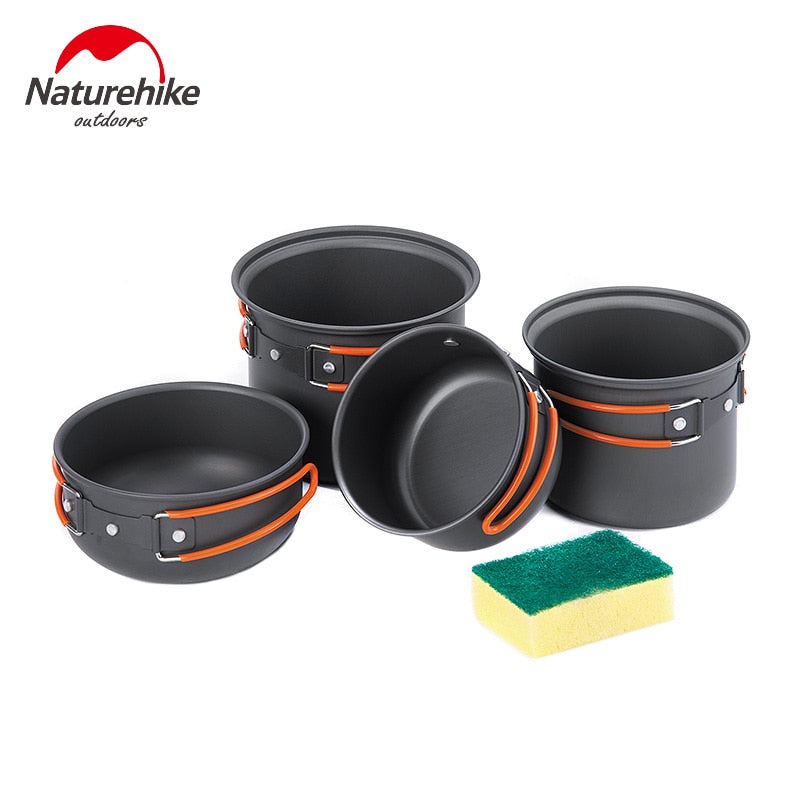 Naturehike 2-3 Person Camping Pot Sets Portable Outdoor Cookware Picnic Pot Pan Picnic Bowl Travel Mess Kits NH15T401-G