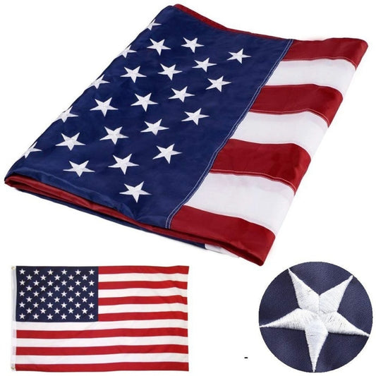 35.4X59 inch Embroidered American Flag Independence Day Outdoor USA Flag Waterproof Nylon Sewn Stripes Brass Grommets 90*150cm