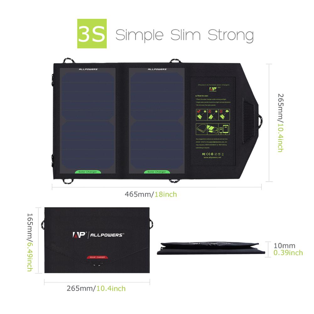 ALLPOWERS Solar Panel 10W 5V Solar Charger Portable Solar Battery Chargers Charging for Phone for Hiking  Camping Outdoors