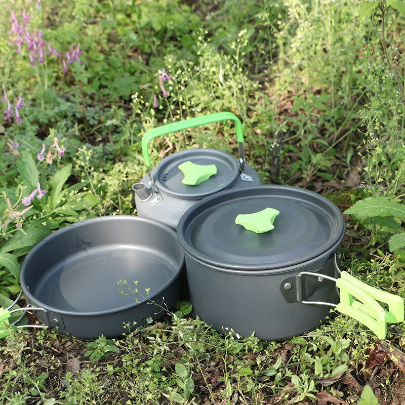 Outdoor Cookware Set DS311 Camping Cooking Set 3 Person Pot Pan 1.1L Kettle