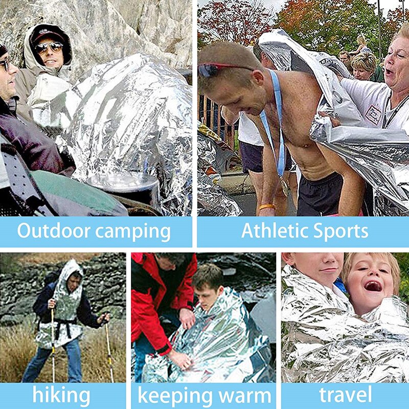 5 Pack Emergency Blanket Thermal Mylar Space Blanket Silver Foil Blanket Survival Blanket Windproof Waterproof Survival Gear