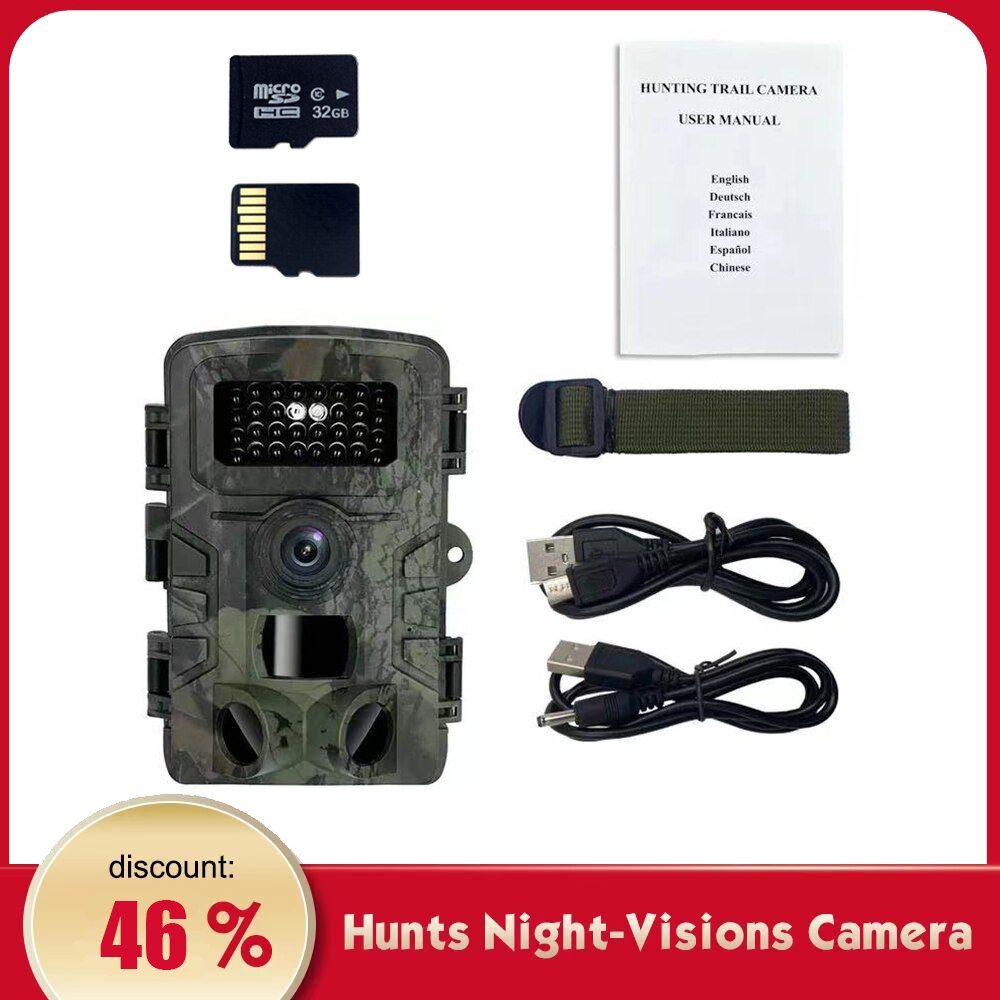 Hunting Camera 4K HD 36MP 1080P Infrared Outdoor Trail Cam Night Vision Motion Activated Hunt Trap Game IP66 Waterproof Wildlife